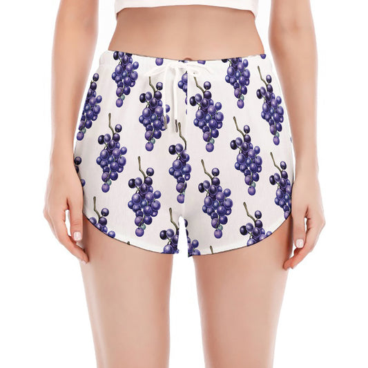 Watercolor Grape Pattern Print Women's Split Running Shorts