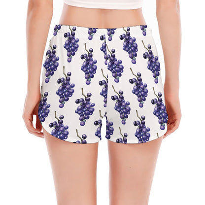 Watercolor Grape Pattern Print Women's Split Running Shorts