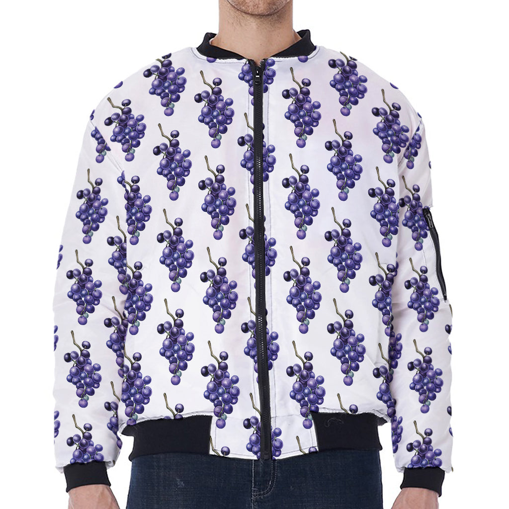 Watercolor Grape Pattern Print Zip Sleeve Bomber Jacket
