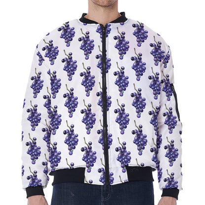 Watercolor Grape Pattern Print Zip Sleeve Bomber Jacket