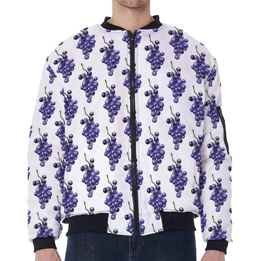 Watercolor Grape Pattern Print Zip Sleeve Bomber Jacket