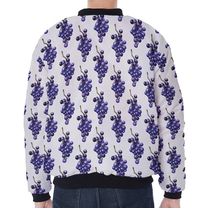 Watercolor Grape Pattern Print Zip Sleeve Bomber Jacket
