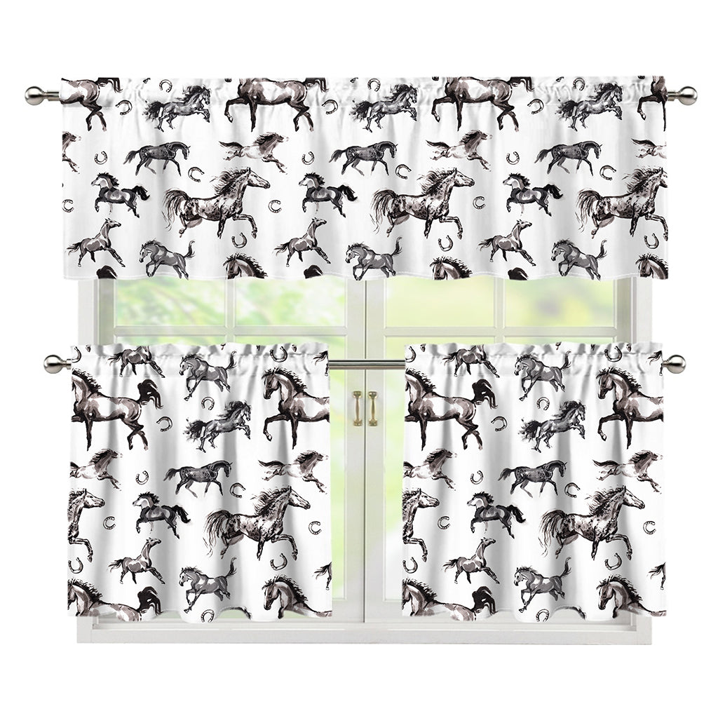 Watercolor Horse Pattern Print 3 Piece Kitchen Curtains