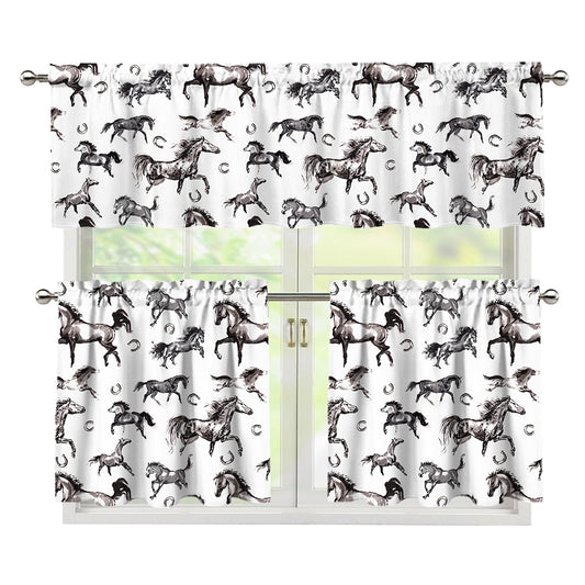 Watercolor Horse Pattern Print 3 Piece Kitchen Curtains