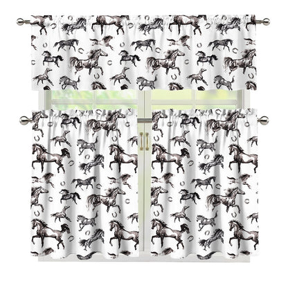 Watercolor Horse Pattern Print 3 Piece Kitchen Curtains