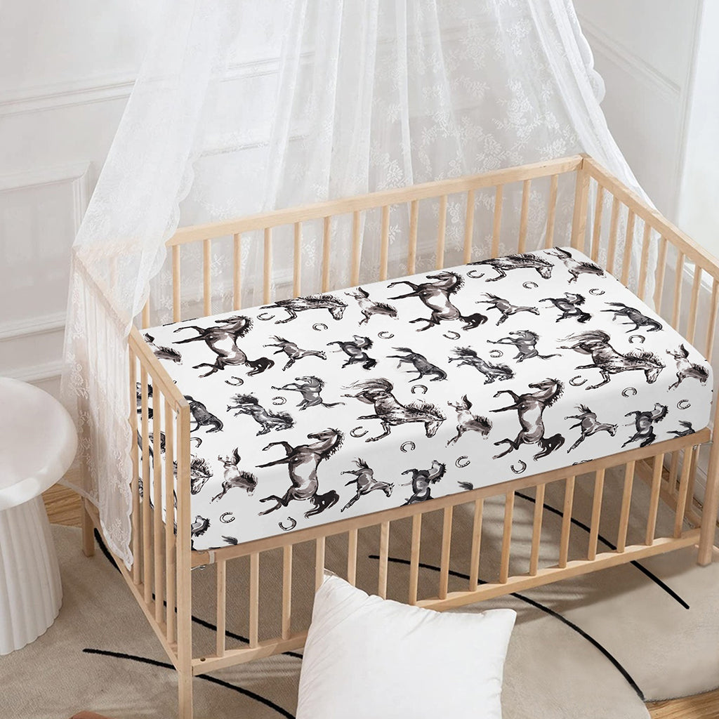Watercolor Horse Pattern Print Baby Crib Sheet