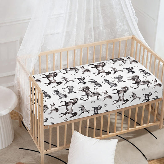 Watercolor Horse Pattern Print Baby Crib Sheet