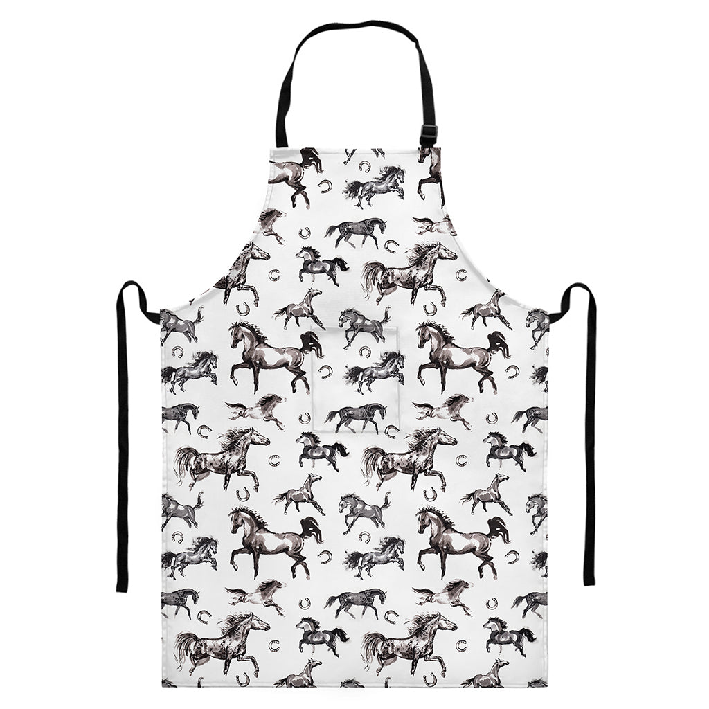 Watercolor Horse Pattern Print Bib Apron With Pocket