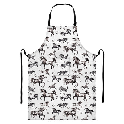 Watercolor Horse Pattern Print Bib Apron With Pocket