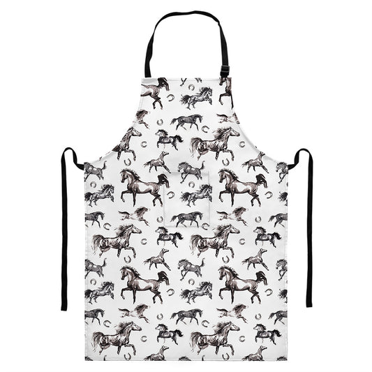 Watercolor Horse Pattern Print Bib Apron With Pocket