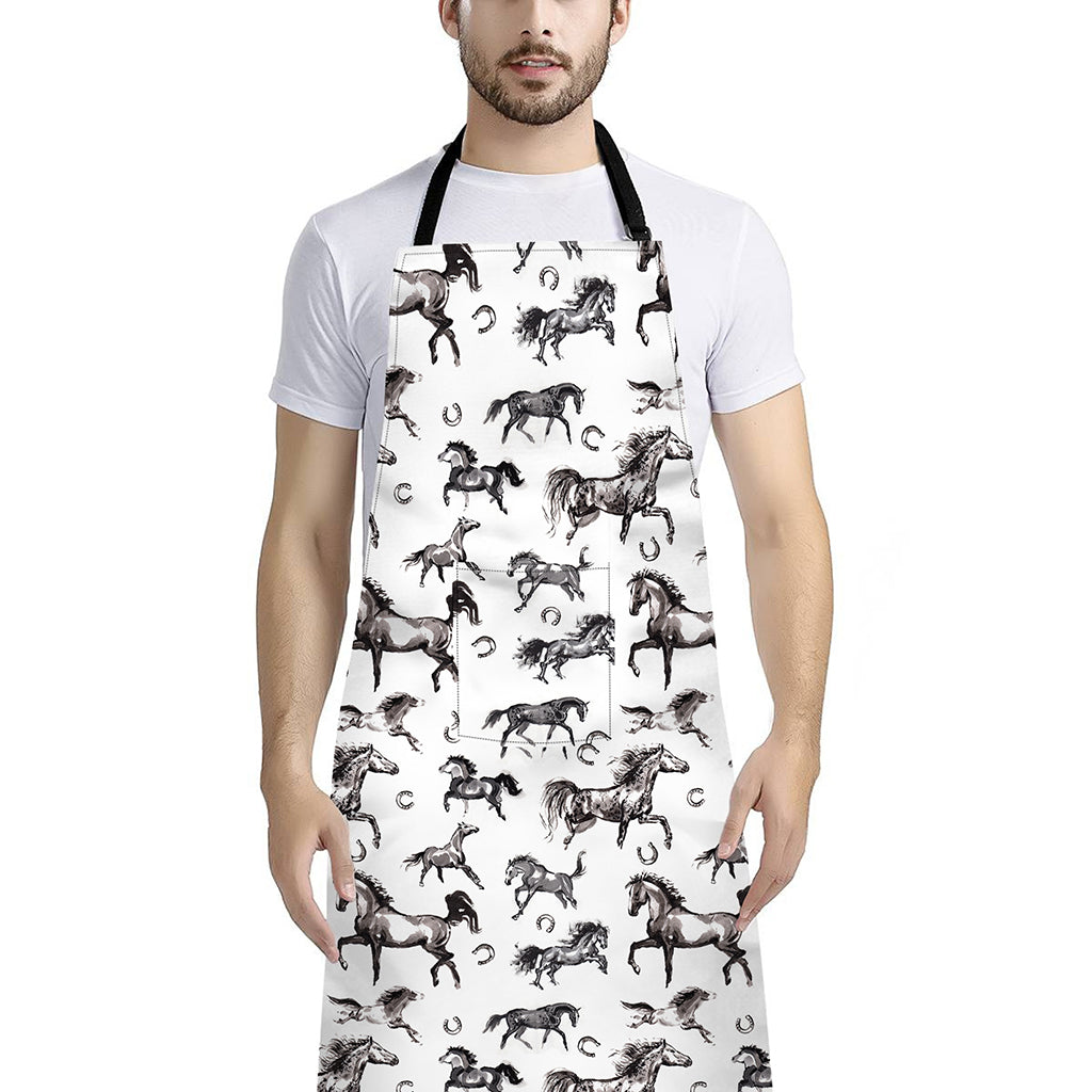 Watercolor Horse Pattern Print Bib Apron With Pocket