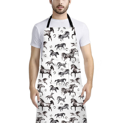 Watercolor Horse Pattern Print Bib Apron With Pocket