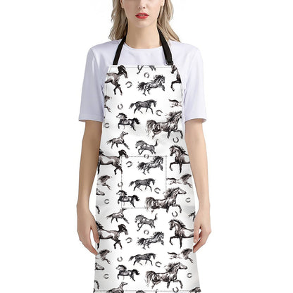 Watercolor Horse Pattern Print Bib Apron With Pocket