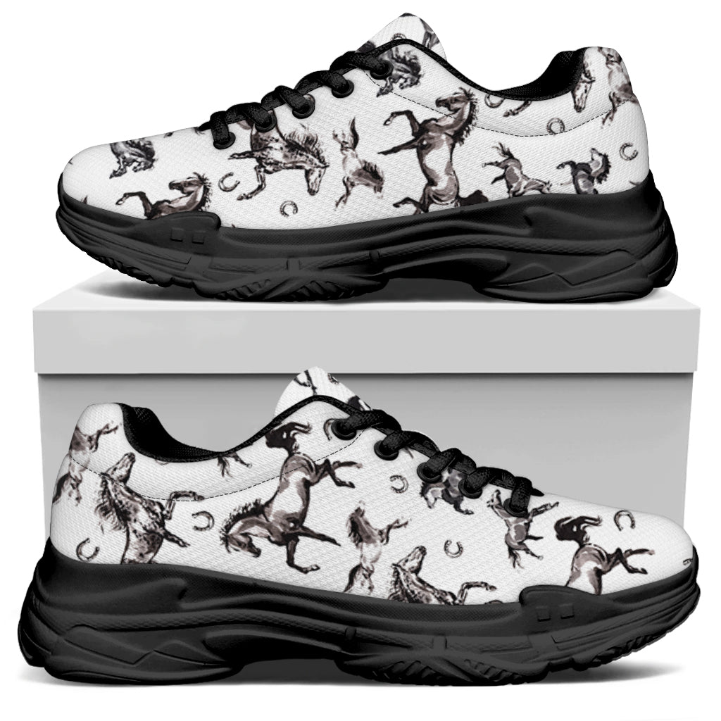 Watercolor Horse Pattern Print Black Chunky Shoes