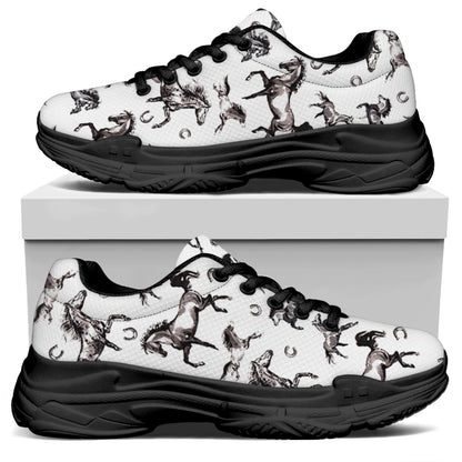 Watercolor Horse Pattern Print Black Chunky Shoes