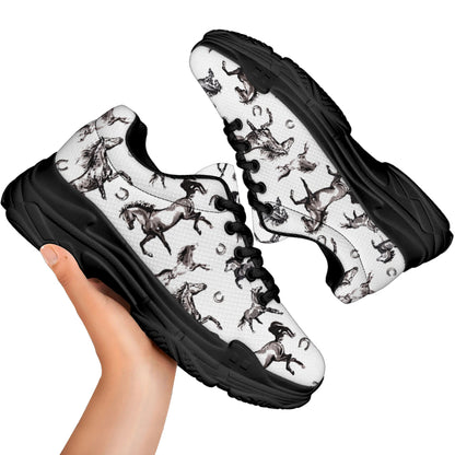 Watercolor Horse Pattern Print Black Chunky Shoes