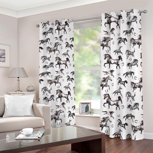 Watercolor Horse Pattern Print Blackout Grommet Curtains