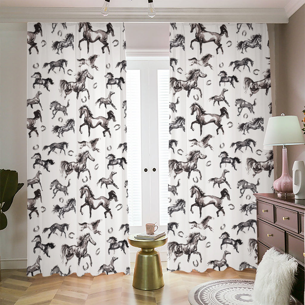 Watercolor Horse Pattern Print Blackout Pencil Pleat Curtains