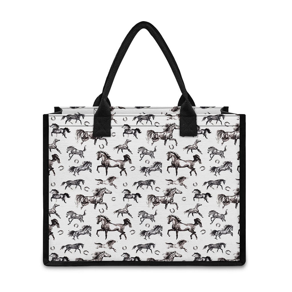 Watercolor Horse Pattern Print Canvas Tote Bag