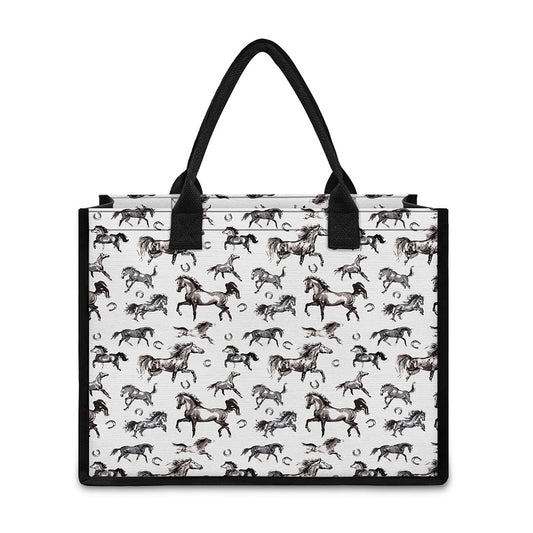 Watercolor Horse Pattern Print Canvas Tote Bag