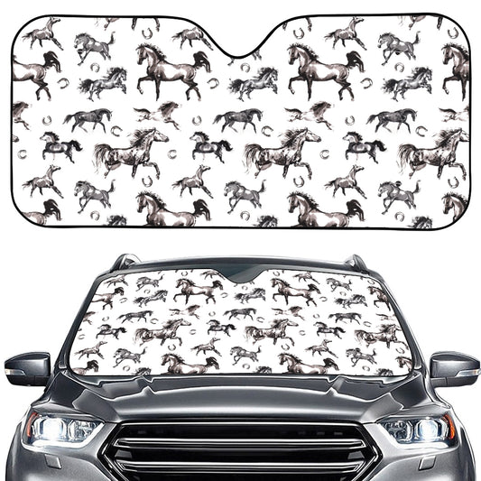 Watercolor Horse Pattern Print Car Windshield Sun Shade