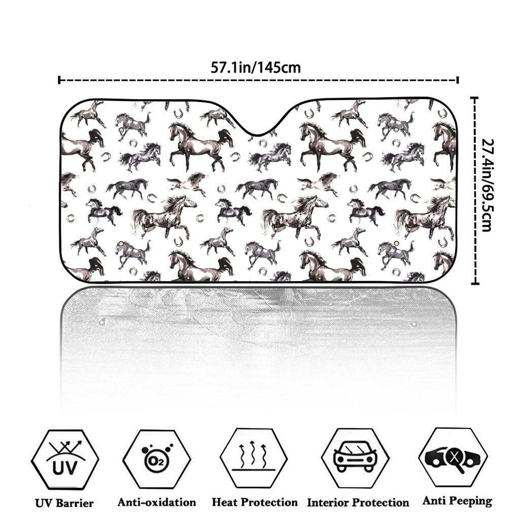 Watercolor Horse Pattern Print Car Windshield Sun Shade