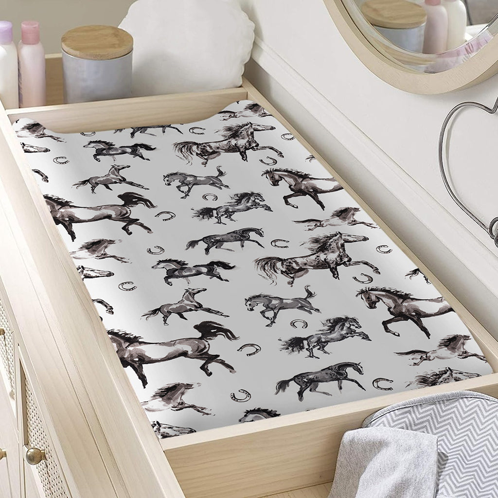 Watercolor Horse Pattern Print Changing Pad Cover