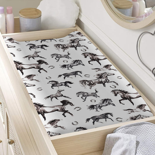 Watercolor Horse Pattern Print Changing Pad Cover