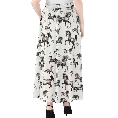 Watercolor Horse Pattern Print Chiffon Maxi Skirt