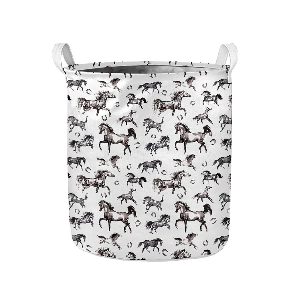 Watercolor Horse Pattern Print Collapsible Laundry Basket