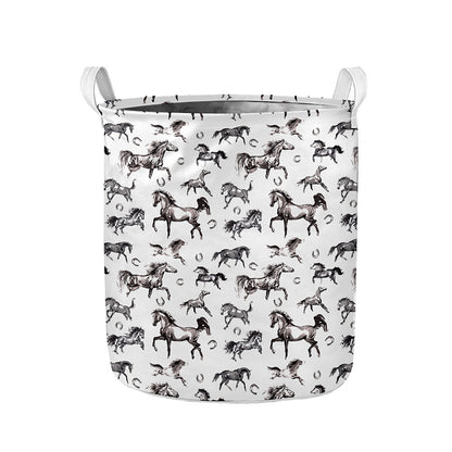 Watercolor Horse Pattern Print Collapsible Laundry Basket