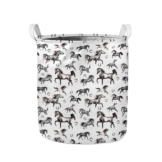 Watercolor Horse Pattern Print Collapsible Laundry Basket