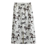 Watercolor Horse Pattern Print Cotton Front Slit Maxi Skirt