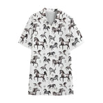 Watercolor Horse Pattern Print Cotton Hawaiian Shirt