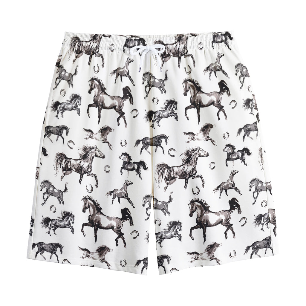 Watercolor Horse Pattern Print Cotton Shorts