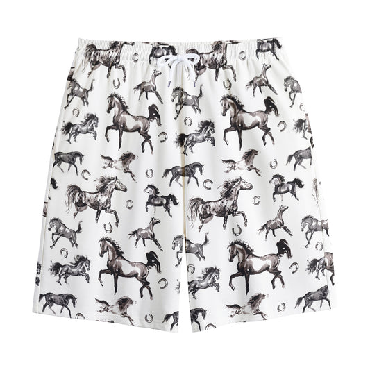 Watercolor Horse Pattern Print Cotton Shorts