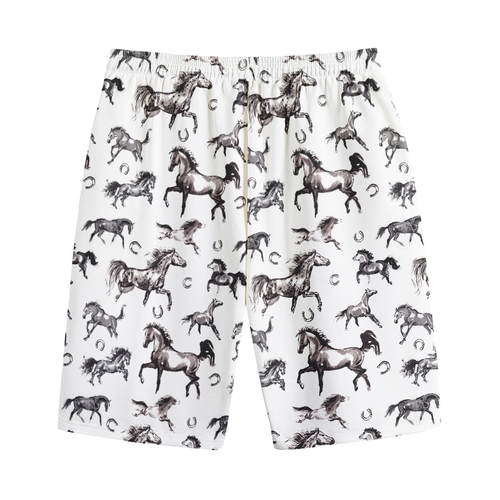 Watercolor Horse Pattern Print Cotton Shorts