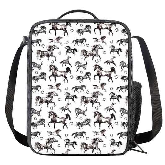 Watercolor Horse Pattern Print Crossbody Lunch Bag