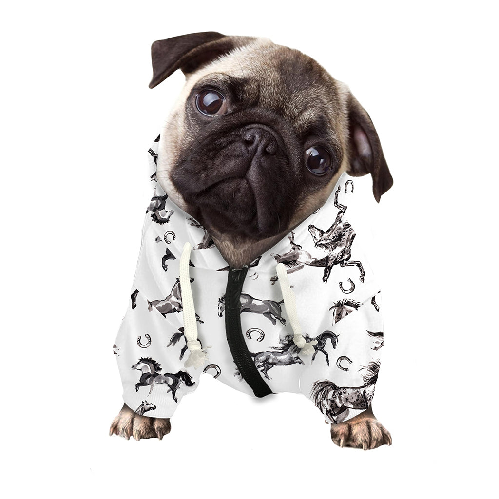 Watercolor Horse Pattern Print Dog Zip Up Hoodie