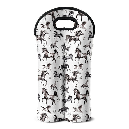 Watercolor Horse Pattern Print Double Neoprene Wine Tote