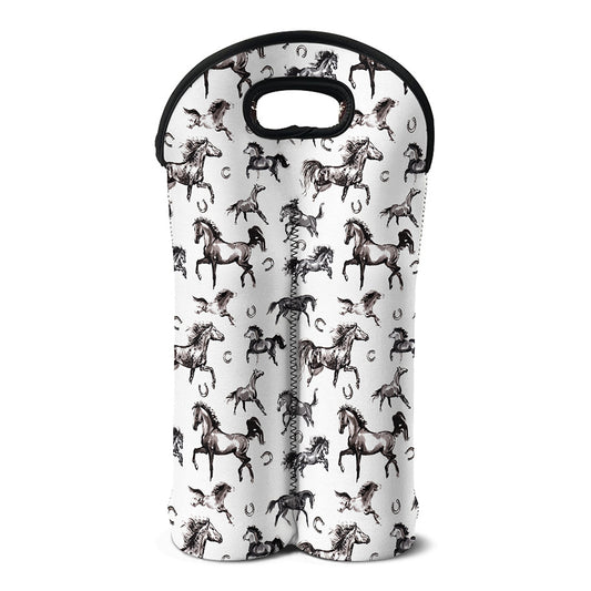 Watercolor Horse Pattern Print Double Neoprene Wine Tote