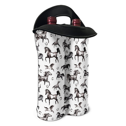 Watercolor Horse Pattern Print Double Neoprene Wine Tote
