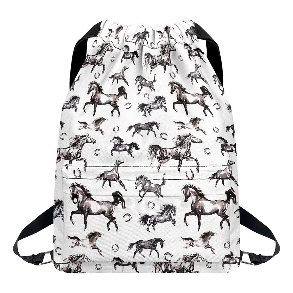 Watercolor Horse Pattern Print Drawstring Backpack