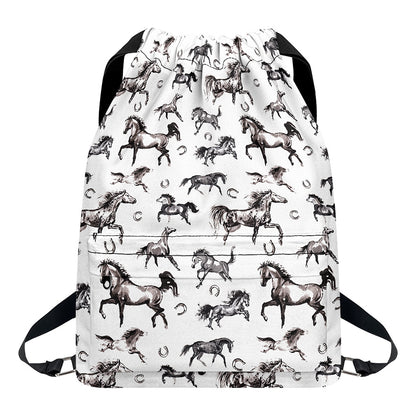 Watercolor Horse Pattern Print Drawstring Backpack