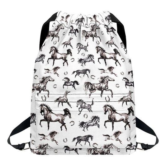 Watercolor Horse Pattern Print Drawstring Backpack