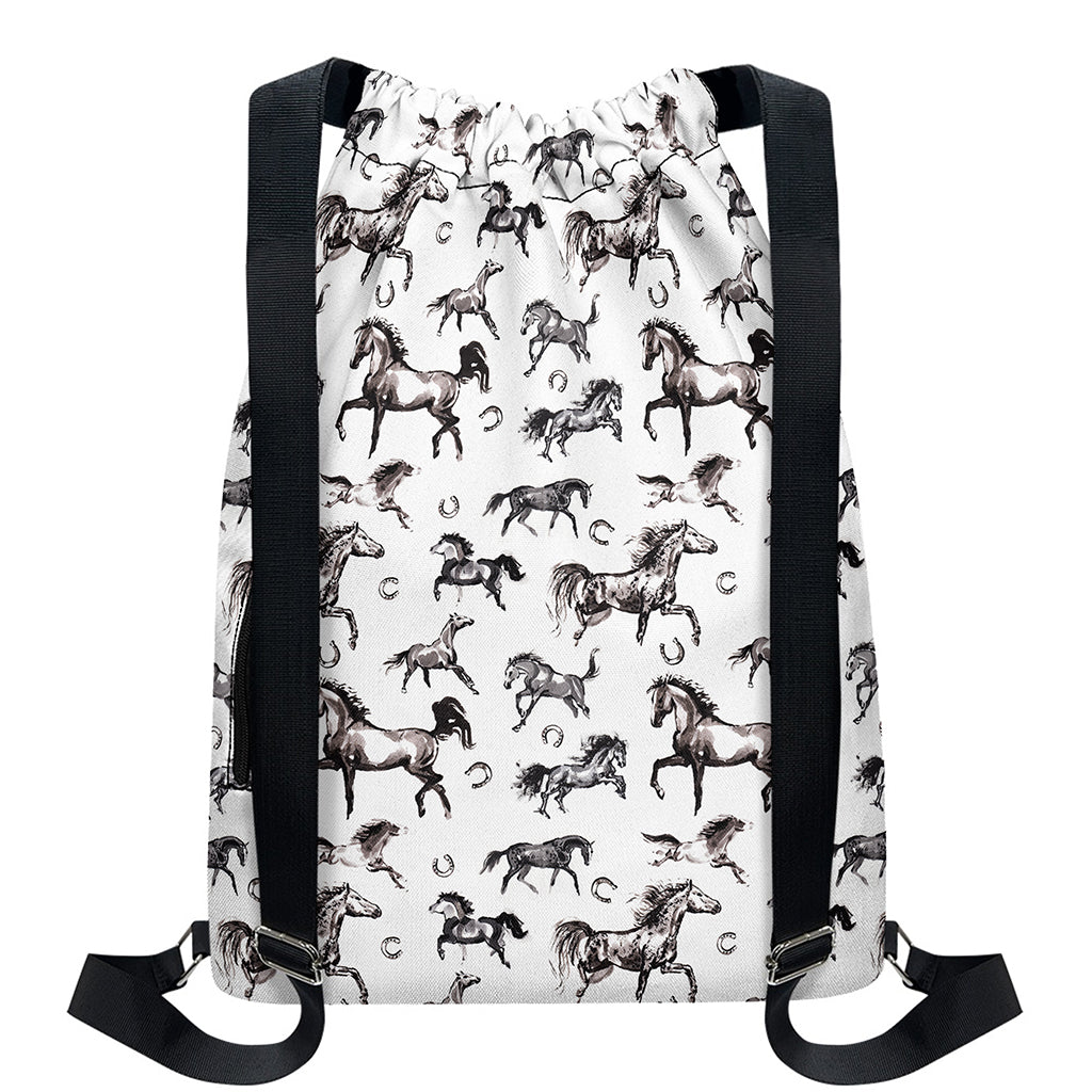 Watercolor Horse Pattern Print Drawstring Backpack