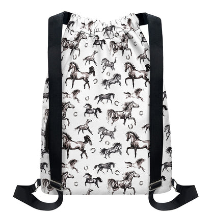 Watercolor Horse Pattern Print Drawstring Backpack