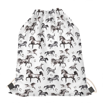 Watercolor Horse Pattern Print Drawstring Bag