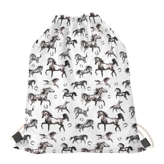 Watercolor Horse Pattern Print Drawstring Bag
