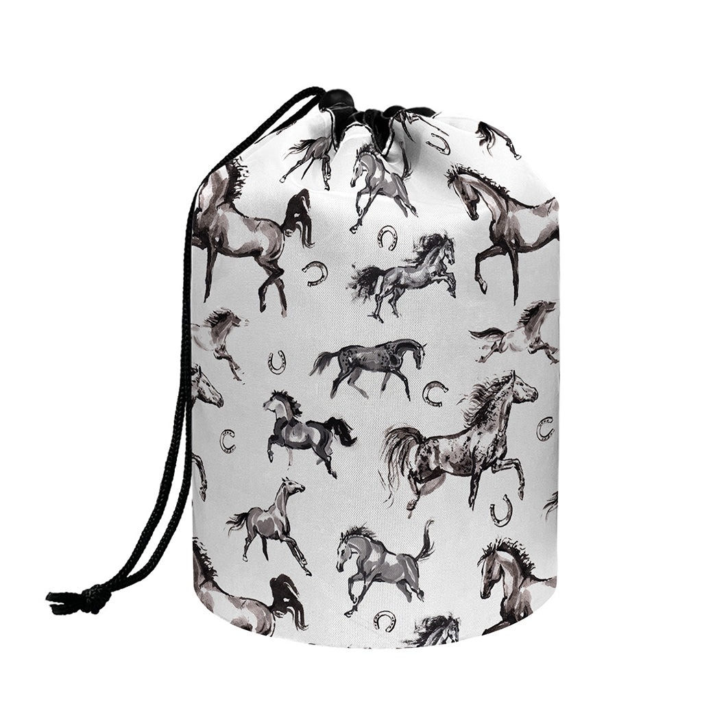 Watercolor Horse Pattern Print Drawstring Makeup Bag